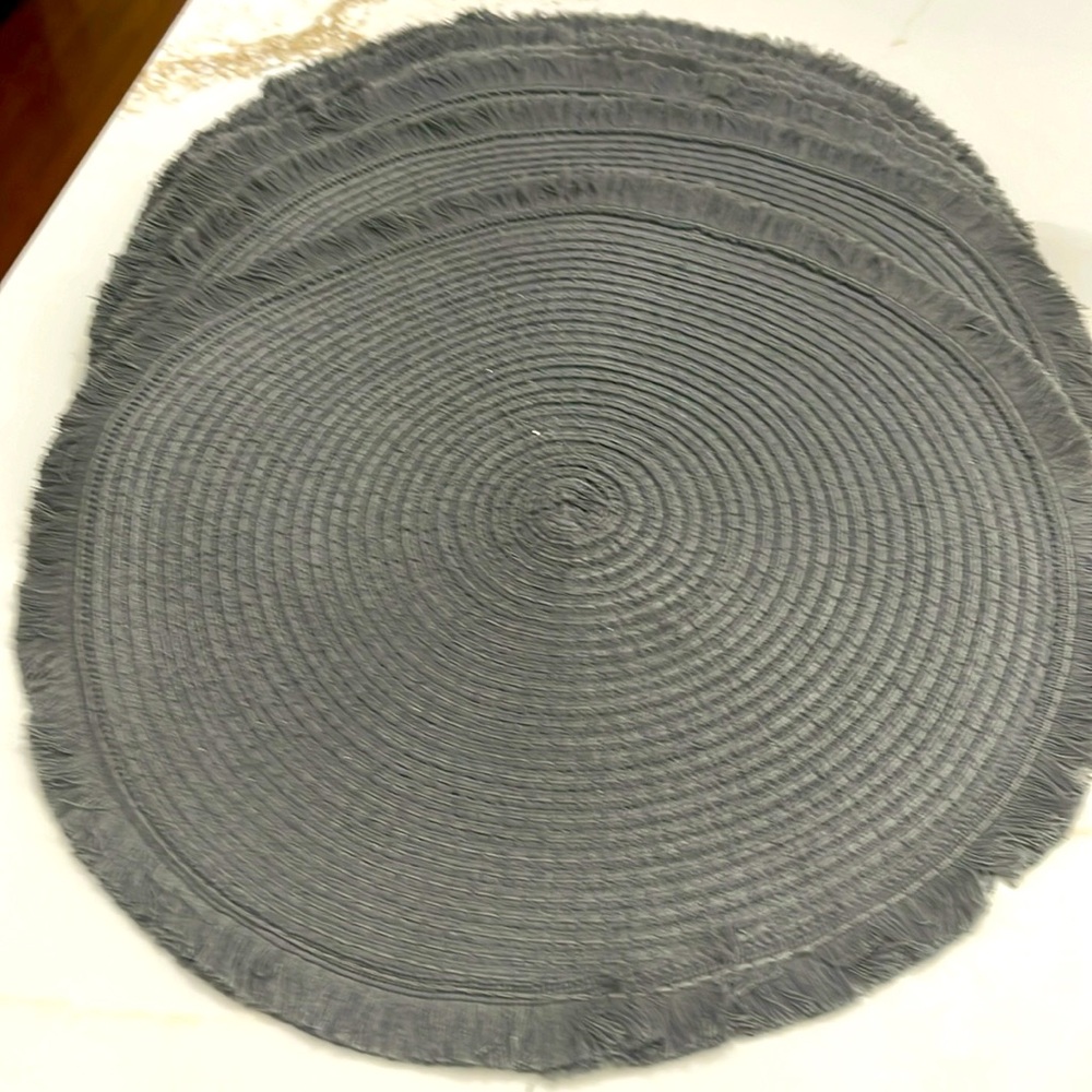 8- Charcoal gray fringe 15” placemats new with tags